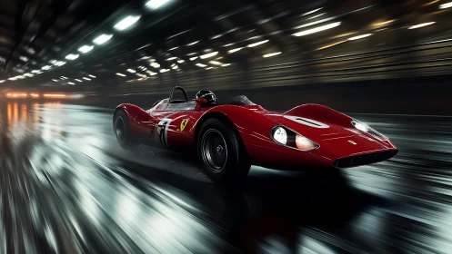 Scarlet racer slices through a tunnel of liquid lightning