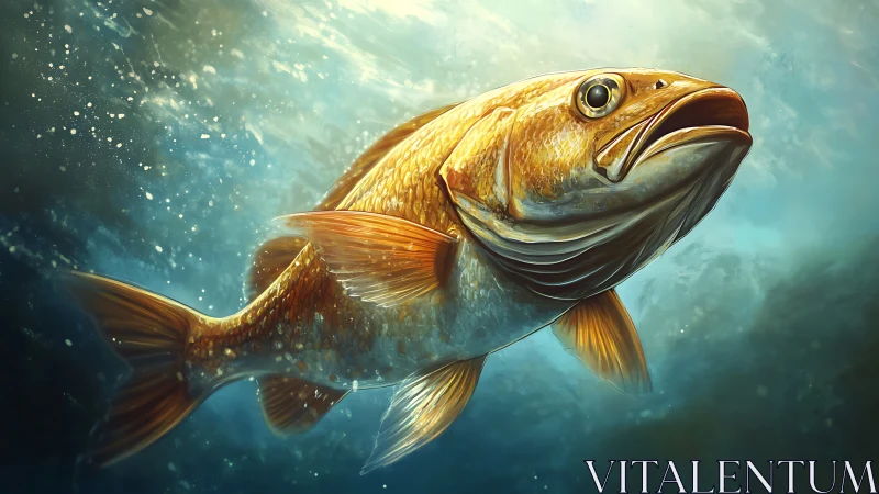 Golden game fish rendered in luminous underwater light.