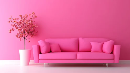 Bubblegum sofa daydream lounges beside blooming pink tree