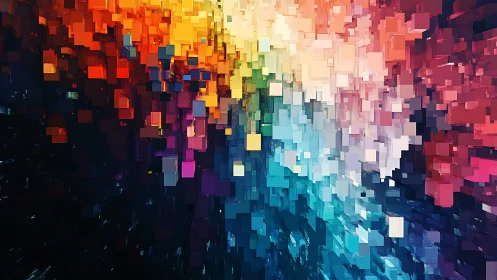 Pixel storms collide as a prismatic corridor opens inward