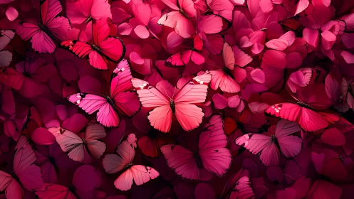 Layered crimson butterflies form a dense, luminous flight field
