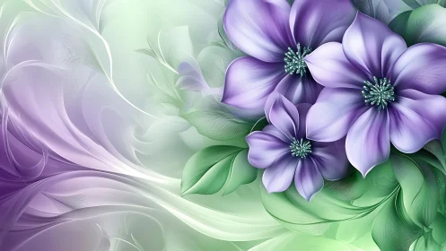 Purple flowers bloom in an enchanting garden of soft, flowing grace.