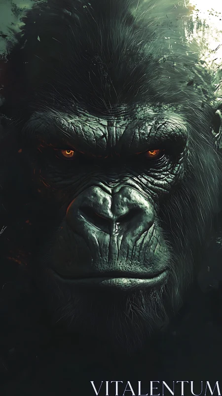 Storm-brewed gorilla glare with molten ember eyes of night.