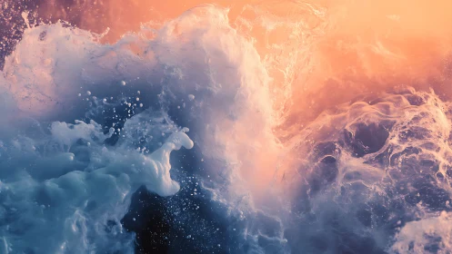 Ocean wave splash in warm evening sunlight glow.