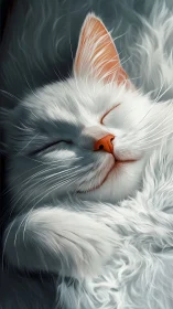 Felid Cranial Study with Chromatic Ear Rendering and Tonal Wash Background.