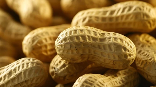Whole peanuts in shell under warm directional lighting.