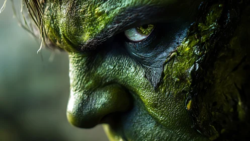 Storm-green gaze of a fierce, moss skinned guardian.