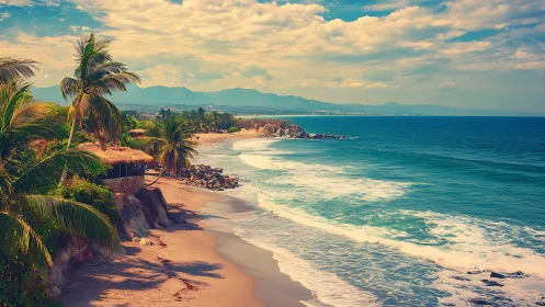 Tropical shoreline under warm cinematic color grading