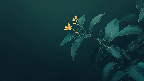 Yellow flowers on green foliage against dark background.