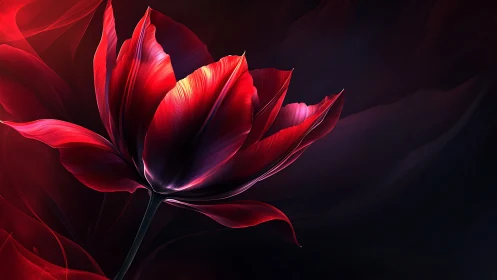 Red digital flower on dark background with soft lighting.