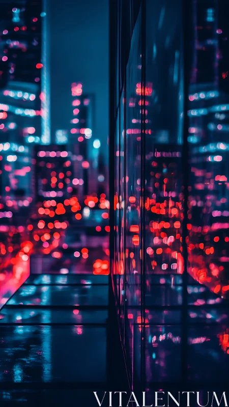 Midnight city reflections in neon pink and electric blue.