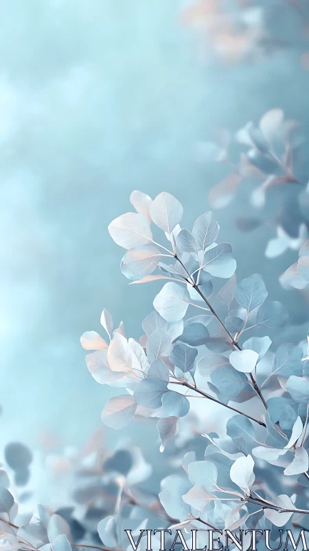 Ethereal eucalyptus stems in cool duotone botanical study.