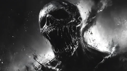 Monochrome skeletal figure rendered with dynamic motion effects