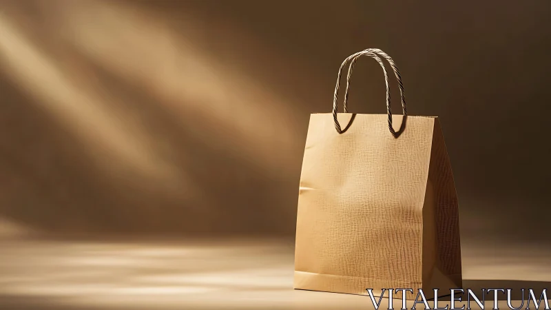 Kraft paper shopping bag under warm studio spotlight.