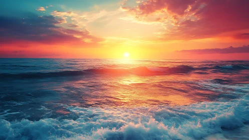 Sunset tides blaze under candy skies of molten color.