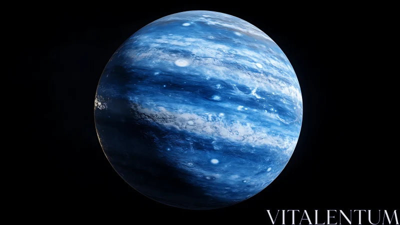 Distant blue gas giant swirls softly in the quiet dark sky