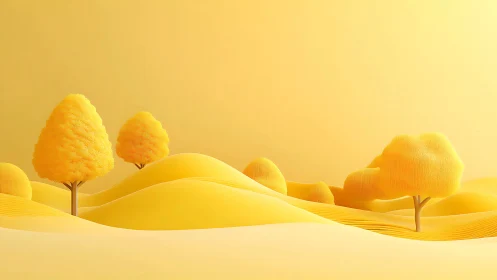 Golden cotton trees quietly surf soft lemon dunes at noon