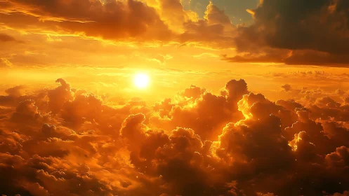 Radiant celestial sunset over sculpted cumulonimbus clouds.