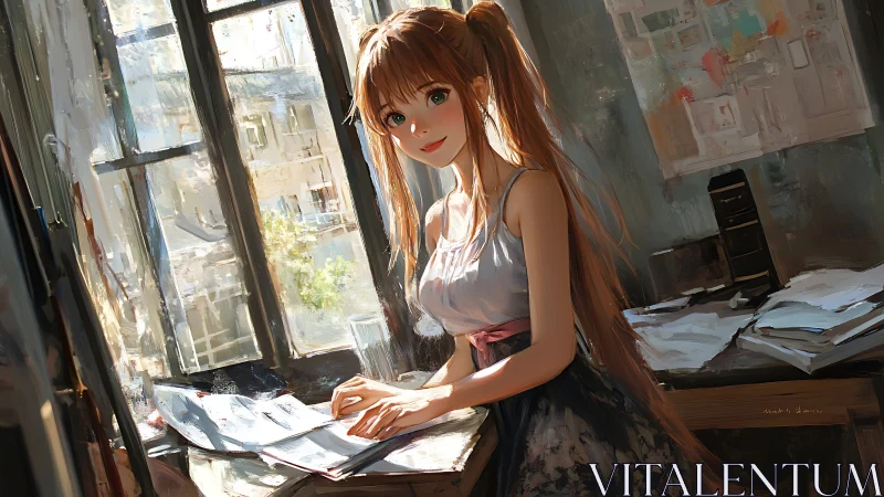 Sunlit sketcher leans into the window’s warm, waiting stories