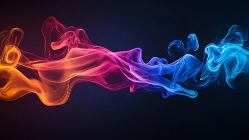 Chromatic smoke ribbons weave liquid fire and frozen light