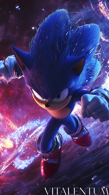 Blue anthropomorphic hedgehog sprinting through energy field.