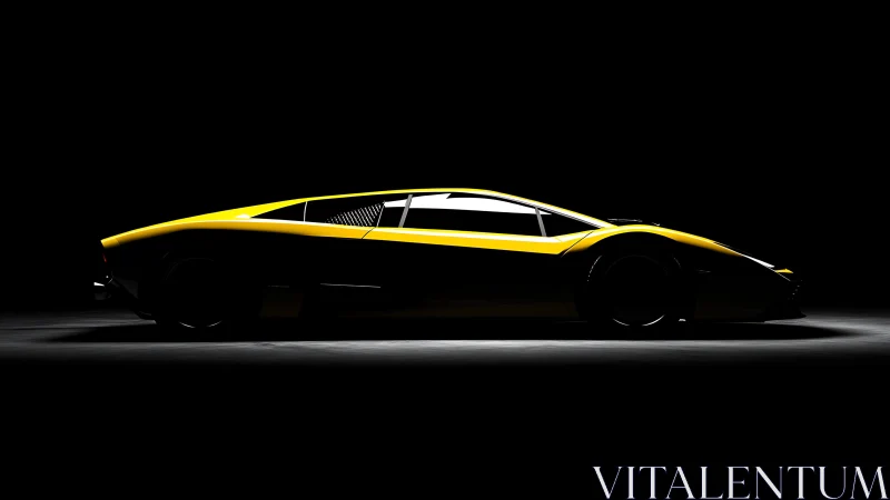 Low-key lateral render of yellow wedge-geometry supercar silhouette.