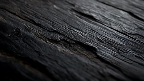 Charred wood close-up with quiet ripples of light and shadow.