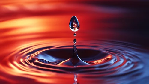 High-speed macro captures liquid droplet column with specular caustics