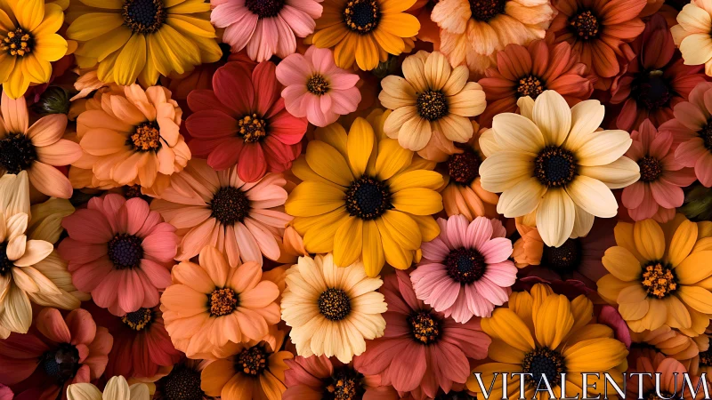 Vibrant Daisy Composition with Warm Earth Tones.