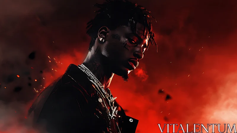 Low key portrait in red volumetric haze with cinematic rim lighting