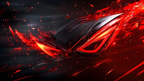 Futuristic gaming emblem with dynamic red energy effects in digital art.