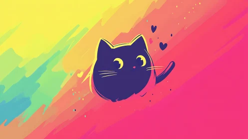 Whimsical Black Cat with Luminous Eyes on Vibrant Gradient Background