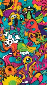 Psychedelic creature collage with bold neon abstractions.