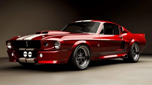 Crimson classic muscle car poised for a bold night drive.