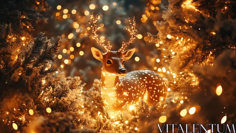 Glowing reindeer sculpture illuminates snowy festive forest