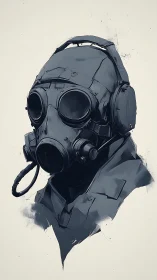 Monochrome portrait of masked figure with tactical headset.