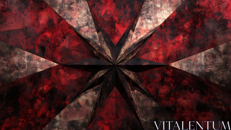 Shattered crimson starburst radiates from a darkened core