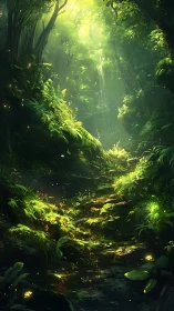 Luminescent Forest Ravine: Digital Composition in Chiaroscuro.