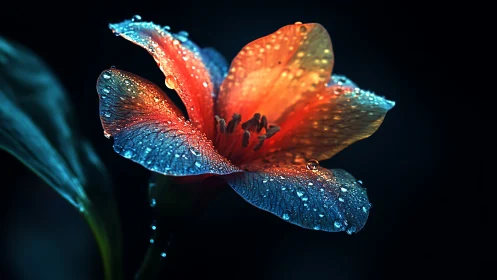 Iridescent Flower Petals with Water Droplet Macro Photography