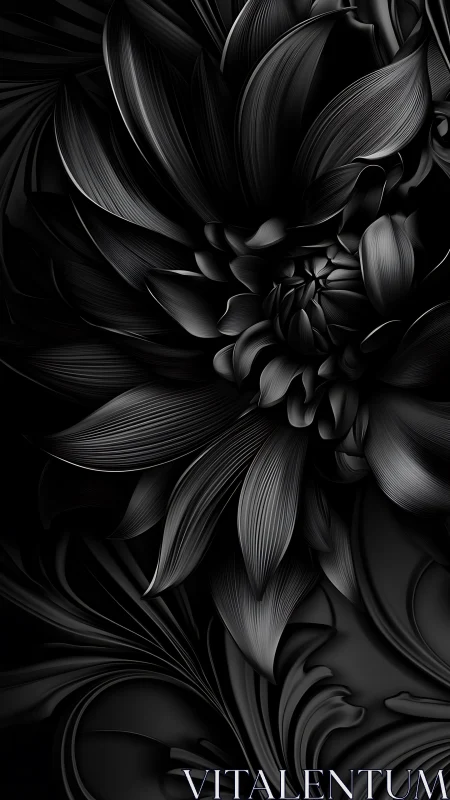 Midnight petals unfolding in sculpted shadowed bloom.