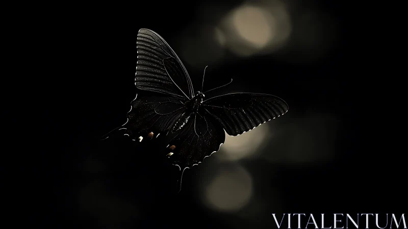 Dark butterfly in isolated low key photographic composition.