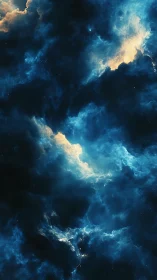 Dreamy blue nebula clouds glowing in a quiet night sky.