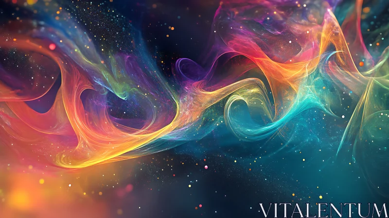 Abstract multicolor nebula-like light trails on dark field.