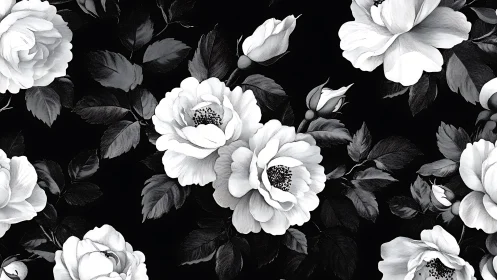 Monochrome Bloom Waltz: Roses Dance on Obsidian.