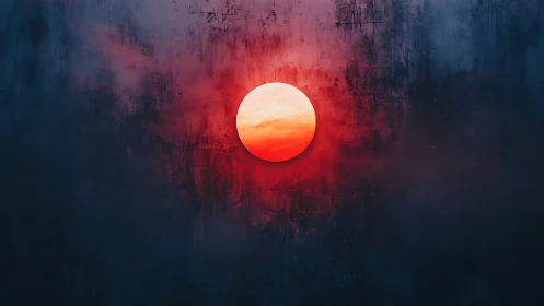 Minimalist digital sun against textured dusk gradient field.