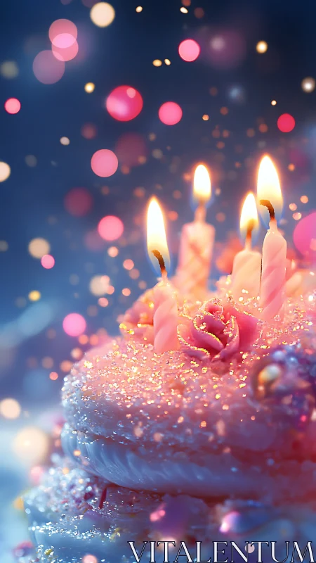 Crystalline Birthday Cake Ignites with Dancing Flames Against Twilight
