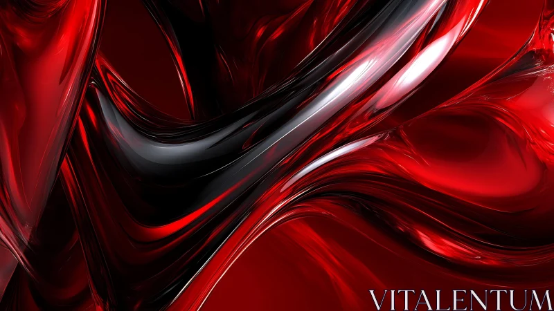 Abstract red and black glossy swirls digital artwork.