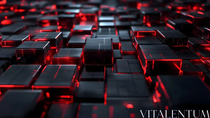 Futuristic black and red glowing cubes in digital abstract style.