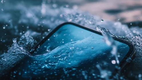 Smartphone surface intersects dynamic water splash layer