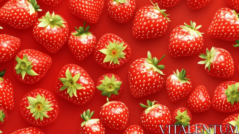 Hyper-glossy ripe strawberries in vibrant red layout.